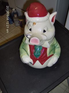 COOKIE JAR PIG IN SANTA SUIT MARKED W7 USA NICE GLAZE IN VG COND NO