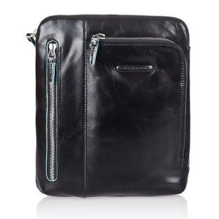 PIQUADRO Shoulder Pocketbook double frontal zip Genuine Leather Black