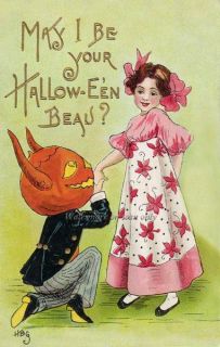 HBG Griggs Halloween Repro Greeting Card Demon JOL Head Man Woos