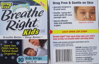 120 KIDS / CHILDREN / Sm.ADULT Breathe Right Nasal Strips / Snoring