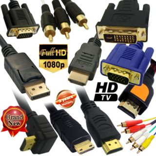 Mini HDMI DVI D VGA to DisplayPort 3 RCA AV Audio Video Cable 1M 1 5M