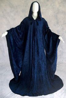 velvet robe navy blue wizard cloak wicca larp lotr sca