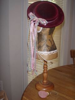 Retired American Girl Doll Samantha Burngundy Felt Hat w/ Pink Ribbons