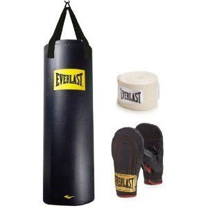 Everlast 100 lb Heavy Bag Kit w Leather Bag Gloves