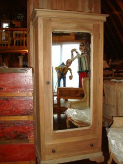 Reclaimed Hard Wood Natural Wardrobe Cabinet w Mirror Drawer Storage