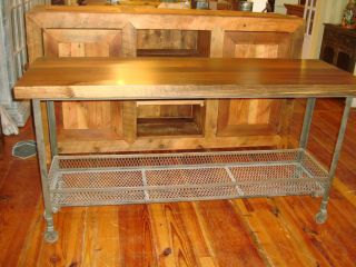 Mercantile Metal Wood River Pine Top Basket Console Sofa Utility Table