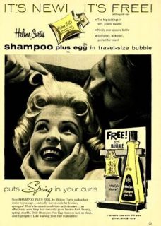 1959 Helene Curtis Shampoo Plus Egg Woman Man Curls Ad
