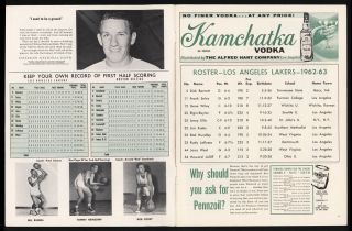 1962 63 NBA Championship Program Lakers Celtics