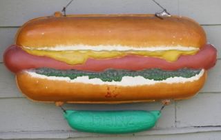 Vintage Heinz Pickle Relish Hot Dog Condiment Plastic Advertising Sign