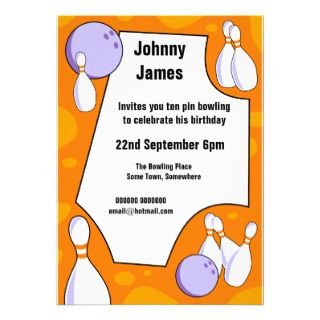 Bowling Birthday Party Invitations on Ten Pin Bowling Birthday Party Invitation