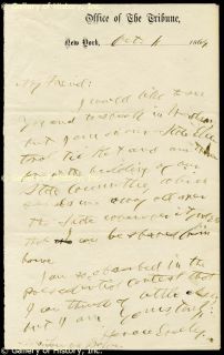 Horace Greeley Autograph Letter Signed 10 11 1864