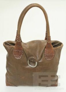 Henry Beguelin Brown Leather and Silver Ring Flap Handbag