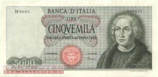 banknoten de italy 5 000 5000 lire 1968 p 98b vf serial no m0083