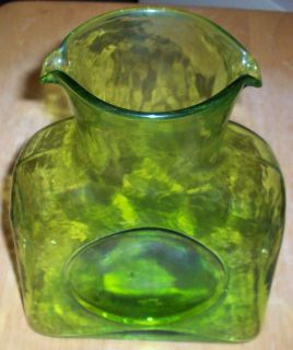 Blenko Art Glass Water Bottle Spring Green Double Spout 8 ¼” Tall