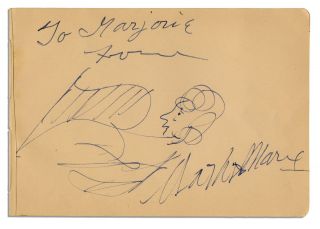 Harpo Marx Brothers Self Carciature Signed with Harp