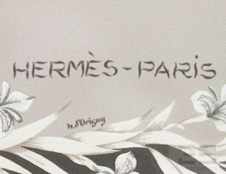 Hermes Grey Silk Twill Henry DOrigny Floral Print Square Scarf in Box
