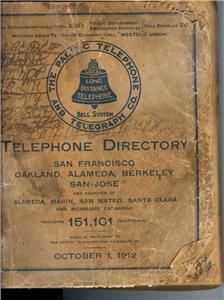 1912 Telephone Directory San Francisco Bay Area 151 101 Telephones