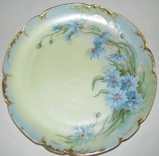 Haviland Porcelain Plate Hand Painted Blue Asters Mint Dessert
