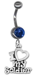 Pewter I Love My Soldier Military Belly Ring 14g Stainless