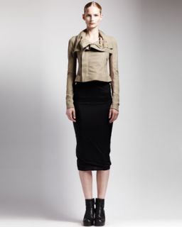 488W Rick Owens Classic Blistered Leather Jacket & Long Tube Skirt
