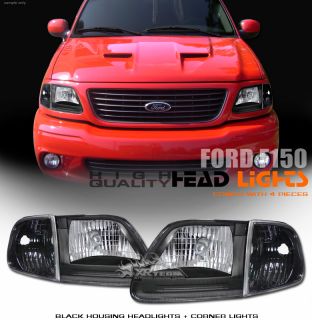 Ford 97 04 F150 Heritage F250 Expedition Black Crystal Headlights