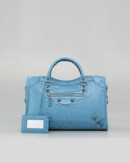 V11Y0 Balenciaga Giant 12 Rose Golden City Bag, Blue Indigo