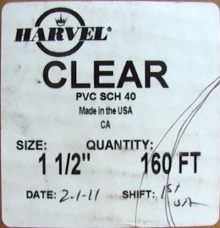 480 1.5 diameter Clear PVC pipe Harvel Sch 40  See whats moving in