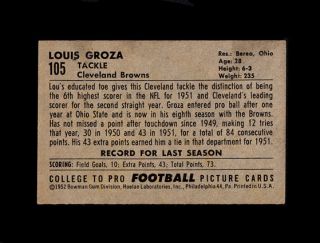 1952 Bowman Small 105 Lou Groza HOF Browns Sharp