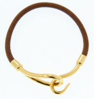 hermes tan leather gold hook jumbo bracelet