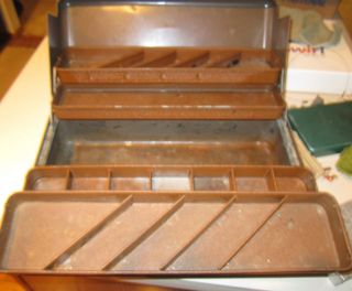 Vintage Antique Tackle Box w vintage lures flies bobbers hooks metal