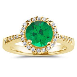  Round Natural Emerald Ring in 14K Yellow Gold 3.5: Jewelry: 