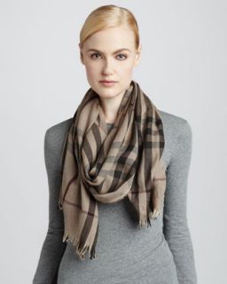 Burberry Giant Check Crinkle Scarf, Smoked Trench   