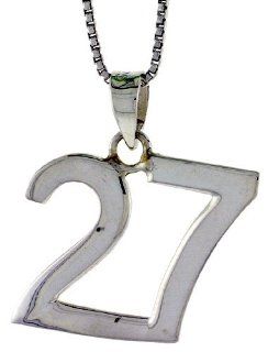 Sterling Silver Digit Number 27 Pendant 3/4 inch (18 mm