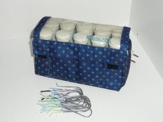 Compact Travel Hair 10 Hot Rollers Curlers Pagent Case Clips