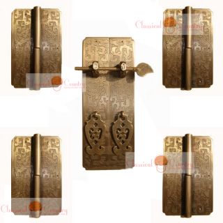 Chinese Brass Hardware Cabinet Set Hinge Face Plate Handle Pull Big