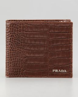 N21Y7 Prada Crocodile Embossed Bi Fold Wallet, Brown