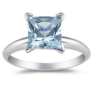 2.10 Cts Aquamarine Solitaire Ring in 14K White Gold 5.0 Jewelry