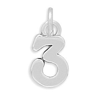 Sterling Silver Charm Pendant Number 3 Three: Jewelry: 