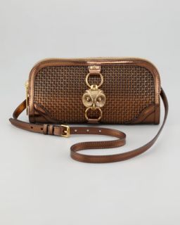 V1AQA Burberry Woven Owl Front Clutch, Antique Gold