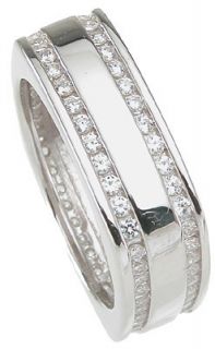 STUNNING Solid Sterling Silver His & Her CZ Wedding Ring Set