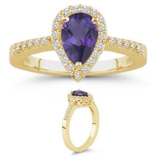 0.25 Cts Diamond & 2.37 Cts Amethyst Ring in 14K Yellow