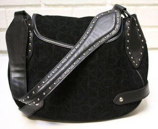 Calvin Klein CK Logo Hobo Hand Shoulder Bag Purse Leather Black Suede