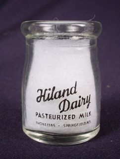 Miniature creamer with the Hiland Dairy logo measures 1 7/8” tall