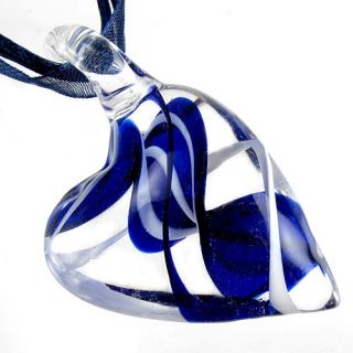   Lampwork Murano Art Glass Heart Shaped Pendant Ribbon Necklace Cord