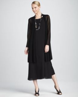 40SW Eileen Fisher Long Sheer Cardigan & Double Layer Dress, Womens