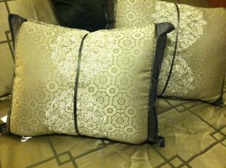 Beautiful Set of 2 Gray Dark Gray Textured Throw Pillows w Embroidery