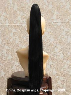 Heat resistant 25 long black clip on hair extension ponytail