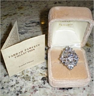 Farrah Fawcett Ring 20 Ct 925 Marquise Cluster Signed Charlies Angels