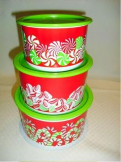 Tupperware 3pc Christmas Holiday Candy Stacking Snack Canister Set New