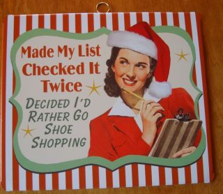  Shoe Shopping Funny Vintage Retro Holiday Christmas Decor Sign